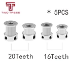 Шкив ГРМ GT2, 5 шт.лот, 16T, 20T, отверстие 5 мм, 6 мм, 6,35 мм, 8 мм, ширина 6 мм, ремень синхронный GT2, ременной шкив 2GT, запчасти для 3D-принтера