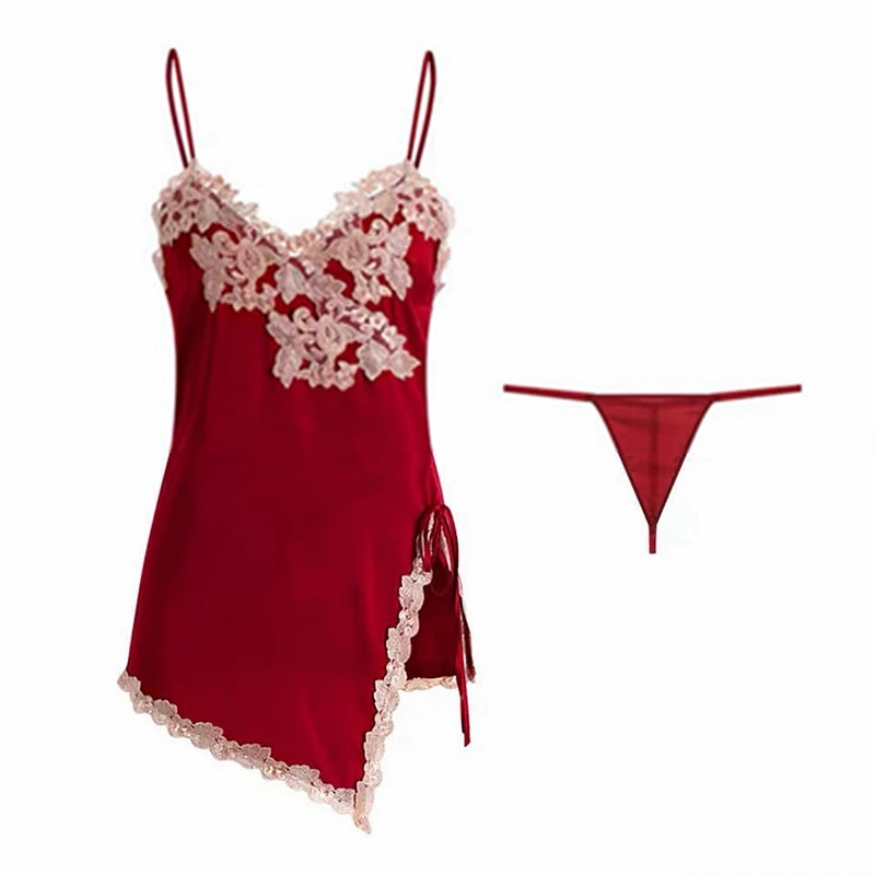 

Women's Sexy Lingerie Silk Nightgown Summer Dress Lace Night Dress Sleepwear Babydoll Nightie Satin Homewear Nightwear