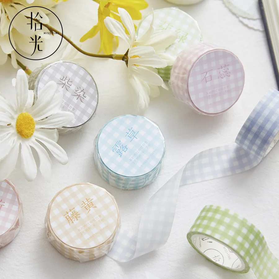 Клейкая лента в клетку Washi Kawaii декоративная клейкая широкая Маскировочная для