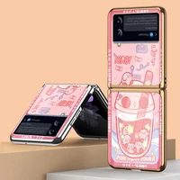 z flip 3 funda case for samsung galaxy z flip 3 z fold 3 pink bobo milk tea tempered glass coque protection phone case cover