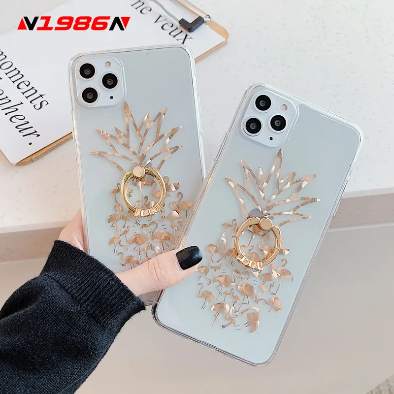 N1986N для iPhone 11 Pro X XR XS Max 7 8 Plus чехол телефона роскошный золотой Фламинго ананас