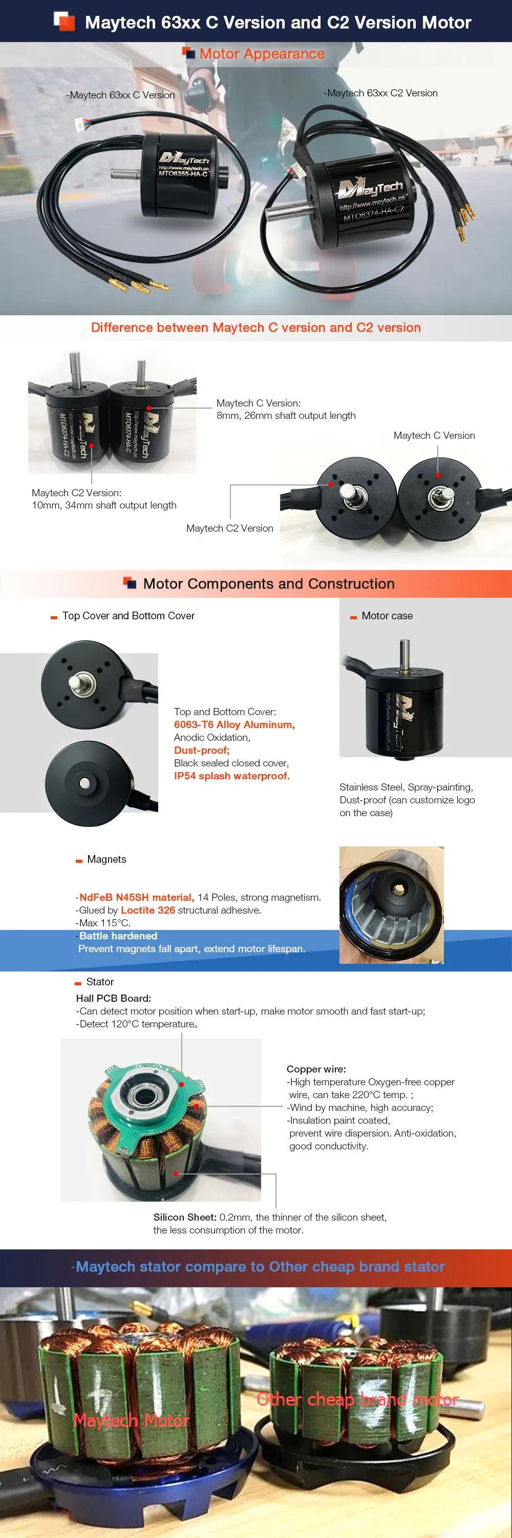 Maytech(10 шт.) 6374 170KV бесщеточный Датчик Холла Электрический скейтборд maytech скейтборд комплект