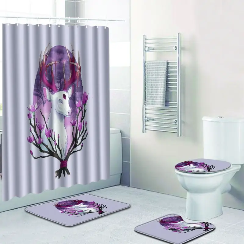 Colorful Woman Printed Waterproof Bathroom Curtain Decoration Shower Anti-slip Carpet Set Toilet Pedestal Rug | Дом и сад