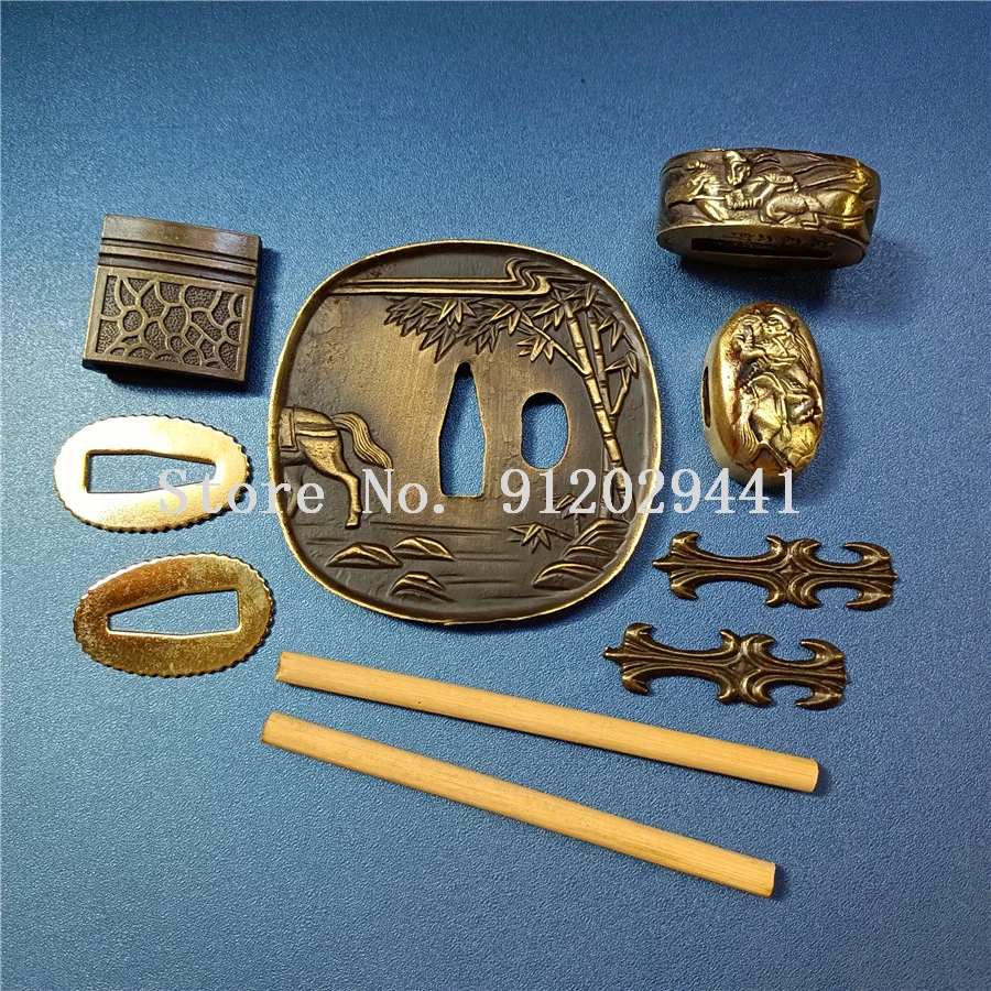 Набор японских защитных мечей для Катаны/вакидзаси фитинги из сплава Tsuba + Menuki Fuchi