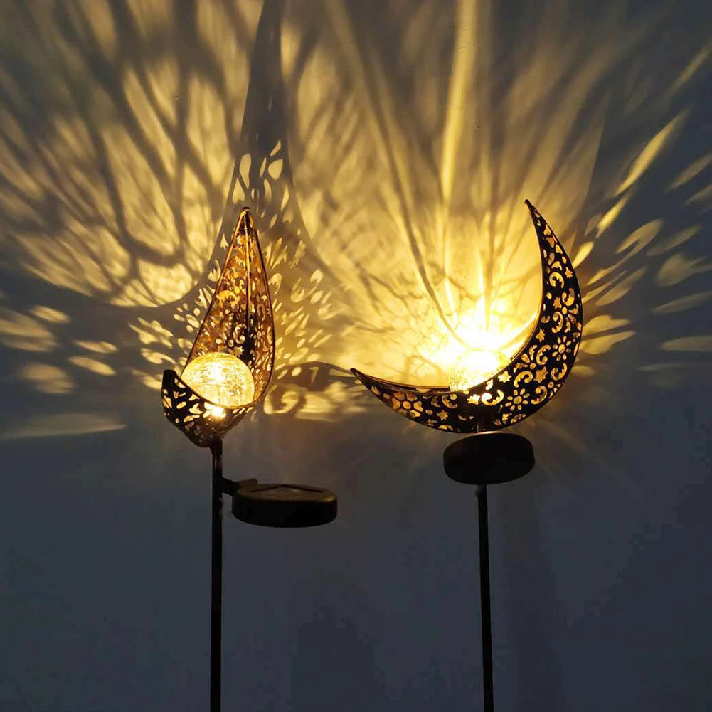 

Garden Solar Lights Pathway Outdoor Moon Stake Metal Lights 2v 80ma Waterproof Warm White Led Romantic Decoration Lawn Patio