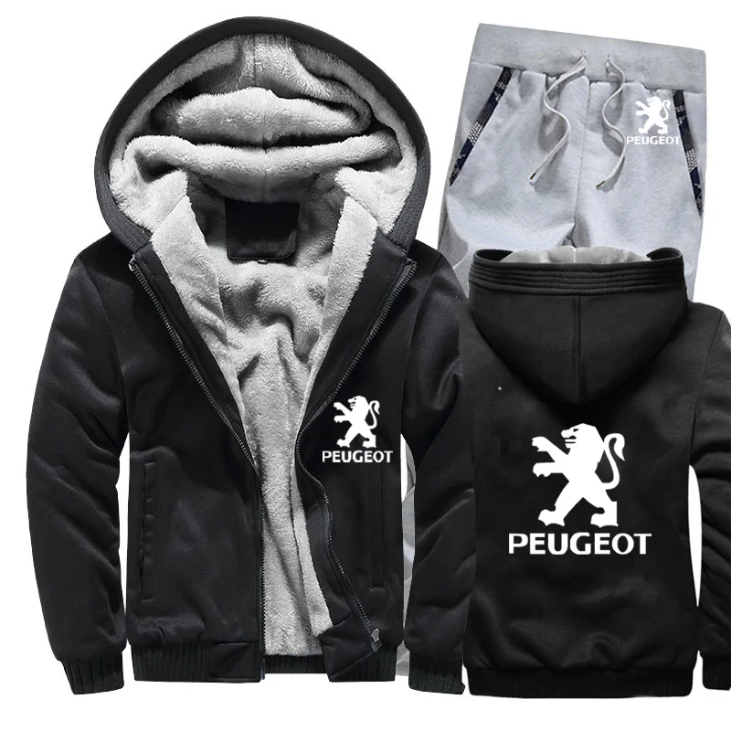 Зимняя мужская толстовка с капюшоном peugeot Car Logo, мужские толстовки с капюшоном, костюм толстый теплый флис, хлопковый спортивный костюм на молнии, мужская куртка+ штаны, комплекты из 2 предметов - Цвет: 811