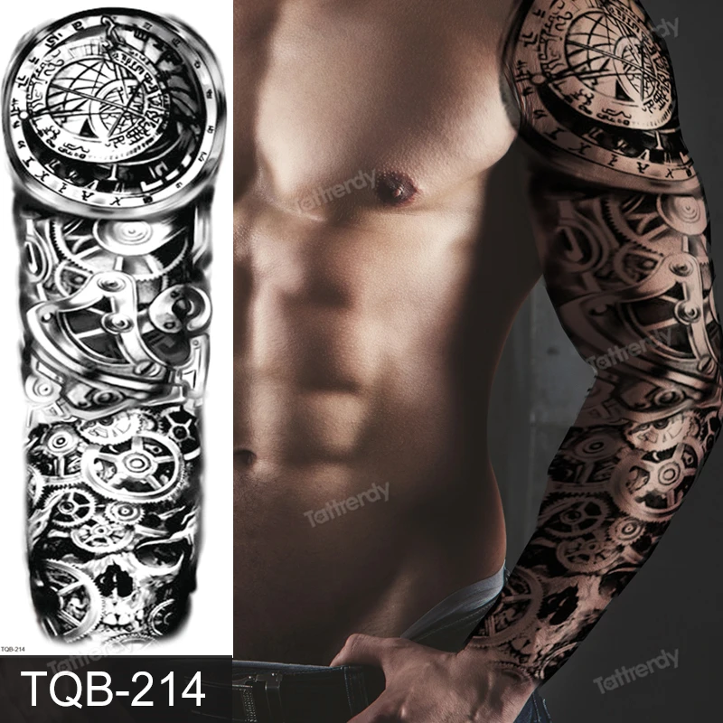 Временные татуировки рукав полная рука поддельные Роза Тигр король лев череп