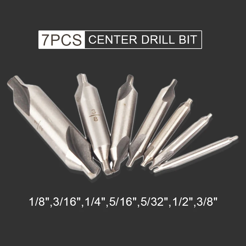 

7PCS High Speed Steel Center Drill Bit 60 Degree Countersinks Angle Metal Drill Bit 1/8" 3/16" 1/4" 5/16" 5/32" 1/2" 3/8"