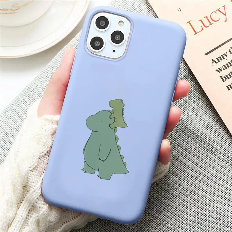 

Lovely cartoon Little dinosaur Phone Case Candy Color for iPhone 6 7 8 11 12 s mini pro X XS XR MAX Plus