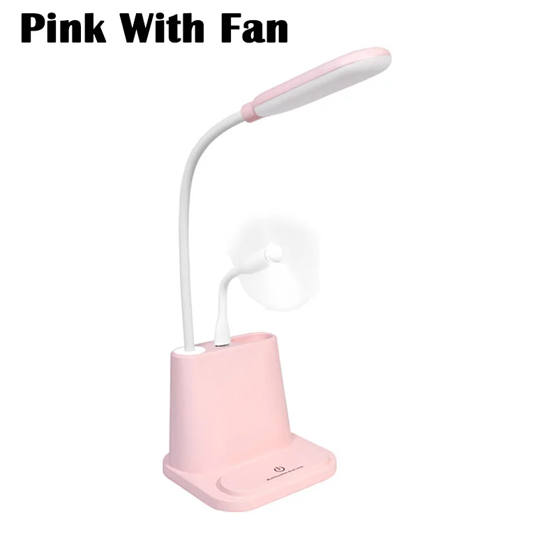 Pink With Fan Светодиодный настольный светильник с сенсорным выключателем и затемнением, Настольный светильник с зарядкой от usb, лампа для чтения в спальне и для мобильного телефона - Цвет корпуса: Pink With Fan