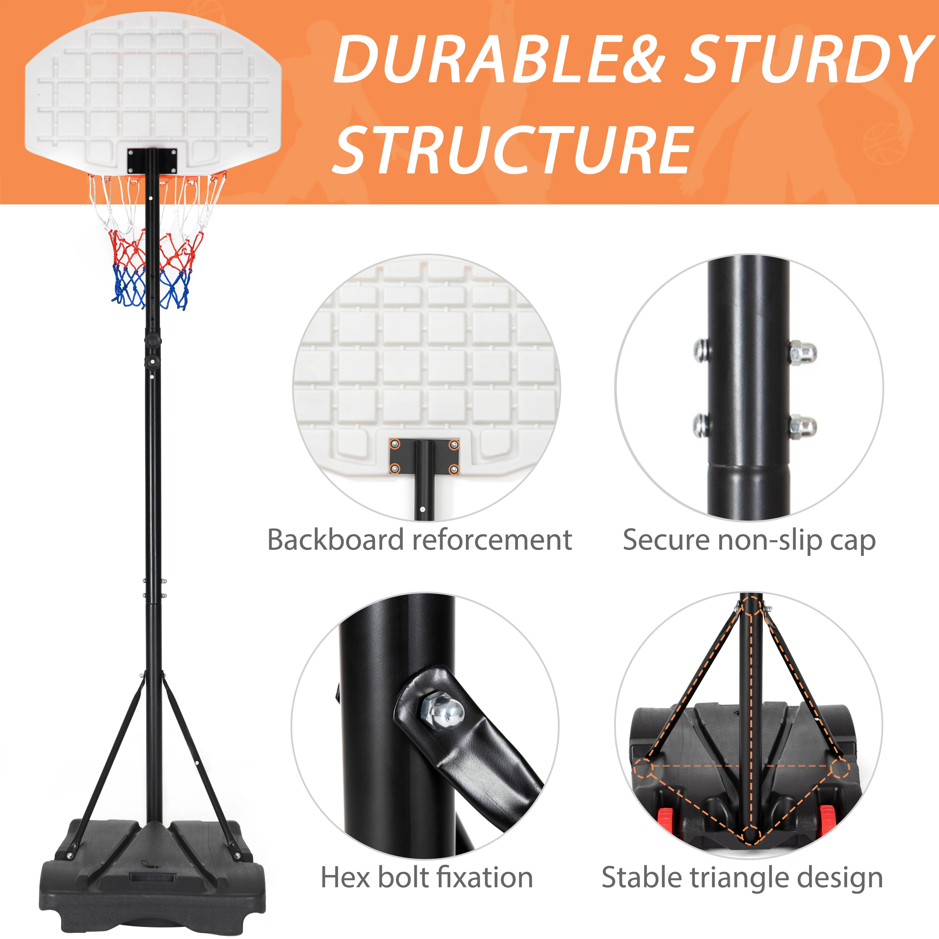 

Basketball System Stand Portable Basketball Hoop Goal for Kids Youth Junior Outdoor Indoor