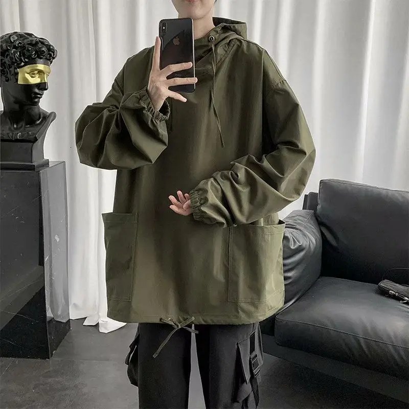 Осенний пуловер куртка Мужская свободная ветрозащитная с капюшоном