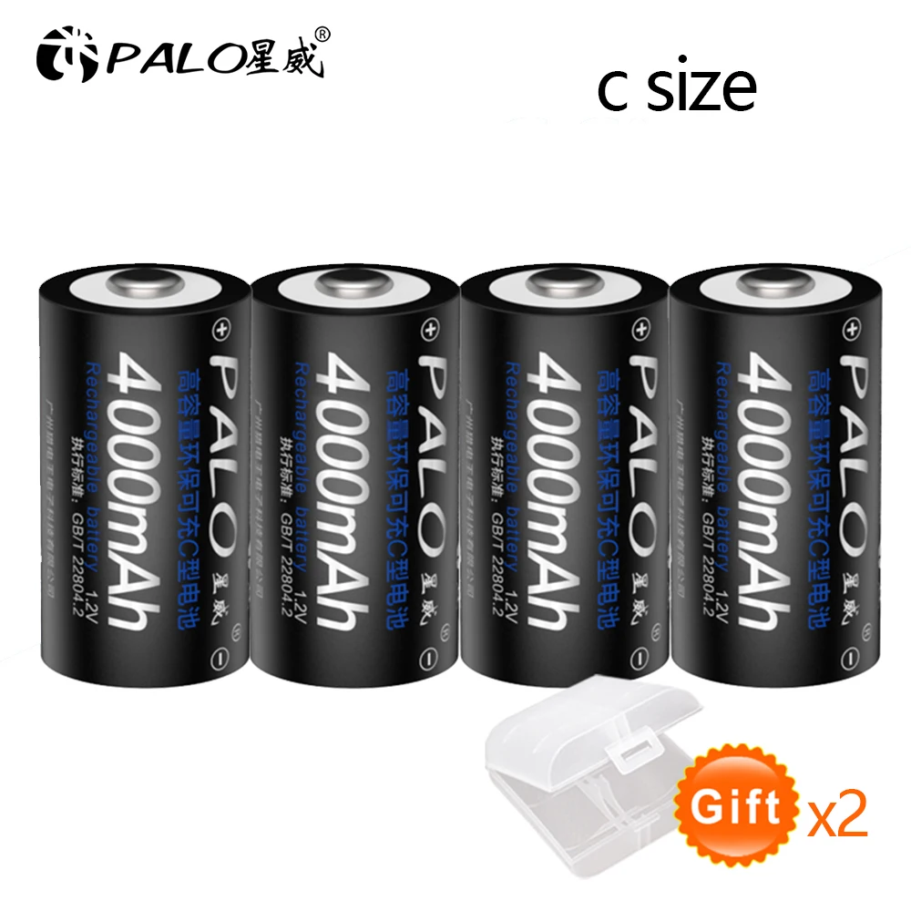 

PALO 4pcs C type size rechargeable battery 1.2V NI MH 4000mAh batteries