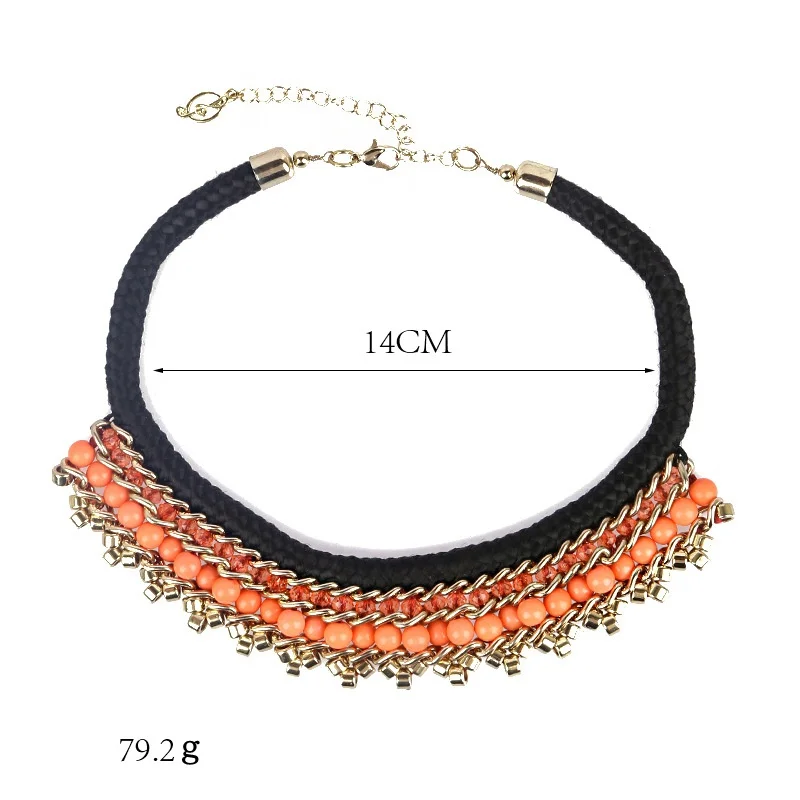 Vintage Ethnic Gypsy Orange Beads Indian Necklace Collares 2021 Womens Statement Jewelry Black Necklaces Pendants images - 6
