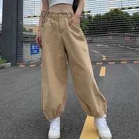 fashion y2k fashion khaki oversized cargo pants hip hop style loosed adjustable waist drawstring long pant streetwear 90s autumn