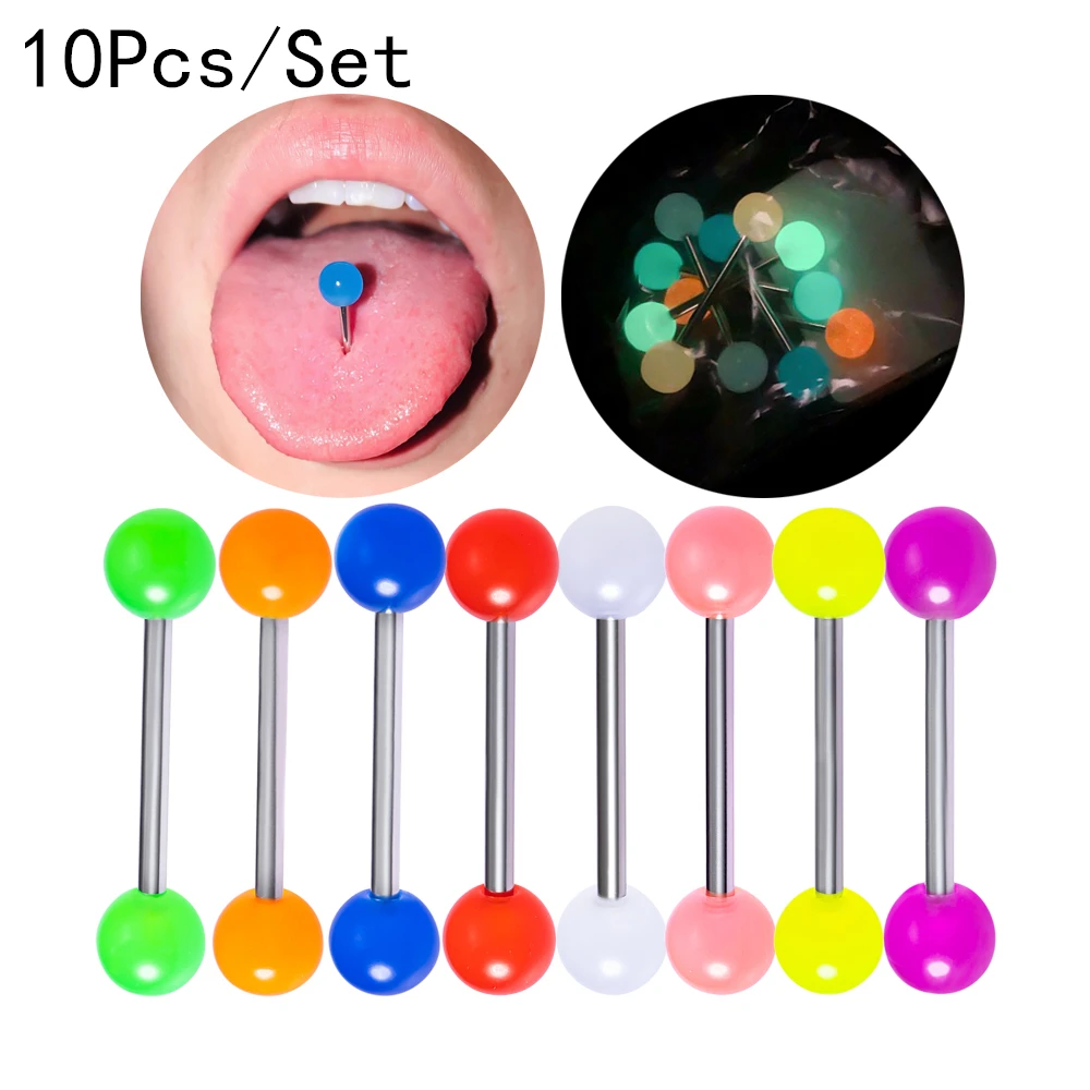 10 шт./компл. Mujer светящиеся акриловые кольца на язычках пирсинг сосков Штанги панк