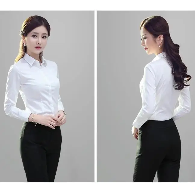 Женская блузка Весна-лето белая женская рубашка с длинным рукавом официальная