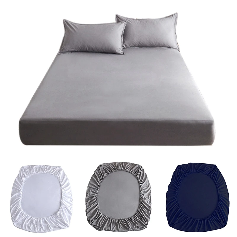 Solid Mattress Cover Waterproof Fitted Sheet Four Corners Bed Elastic Band King Size Polyester Bedspread (no Pillowcases) | Дом и сад