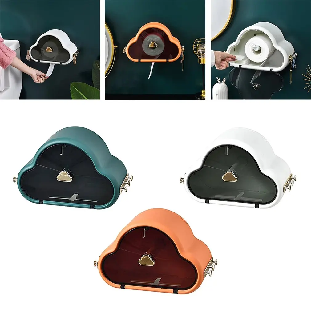 

Punch-free Self Adhesive Waterproof WallMounted Toilet Tissue Box Cover Bathroom Storage Organizer Cloud Shape Paper Holder