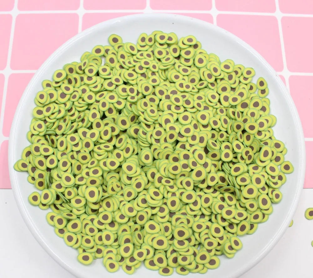 10g/Pack Avocado Slices Slime Supplies Toy Polymer Clay Fimo Fruit Slices Charms Accessories Addition For Fluffy Clear Slime