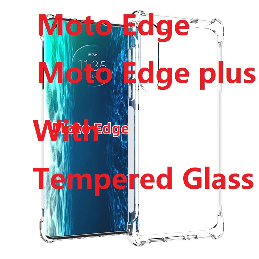 Прозрачный чехол для Motorola Moto Edge Plus + закаленное стекло Мягкий ТПУ гелевый
