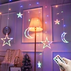 СВЕТОДИОДНАЯ Гирлянда-занавес в виде сосулек, звезд, Луны, Рождественская гирлянда для улицы, бара, дома, свадьбы, вечеринки, сада, украшения для окон