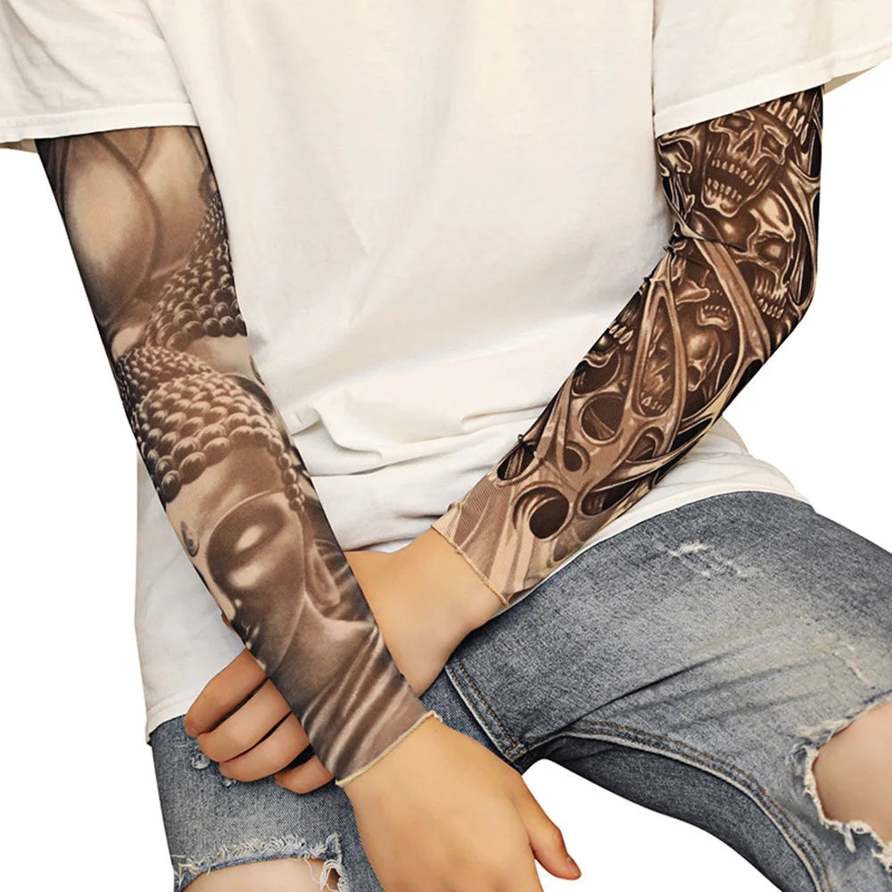 

19 Styles Tattoo Sleeves Outdoor UV Protection Arm Warmer Men Women Elastic Breathable Print Totem Hand Cover Riding Accessories