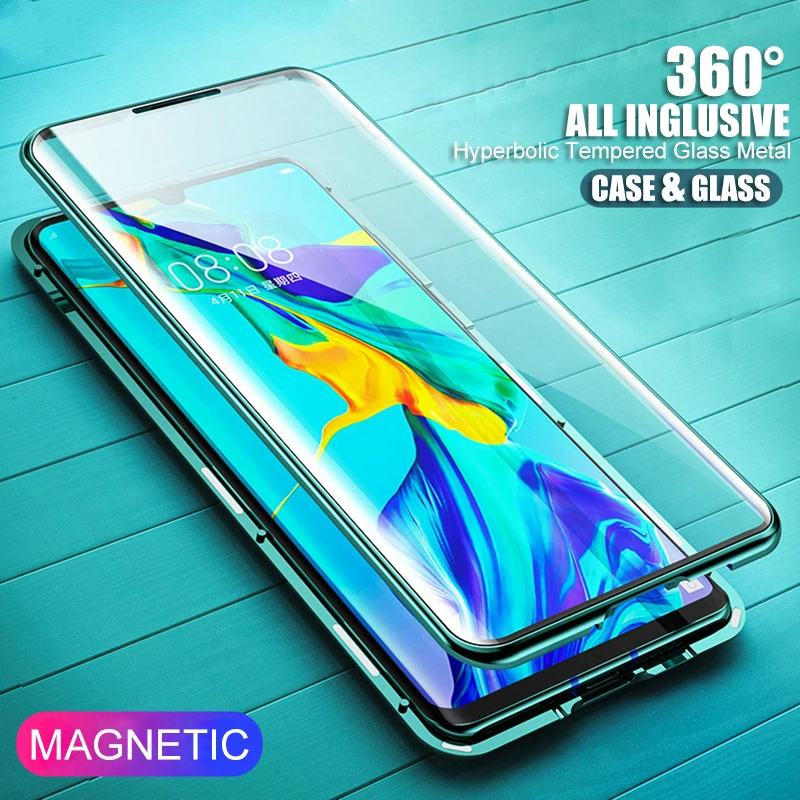 360 полная защита двухсторонний стеклянный чехол для телефона huawei P30 Pro P30 P30 Lite магнитный металлический изогнутый защитный чехол для экрана