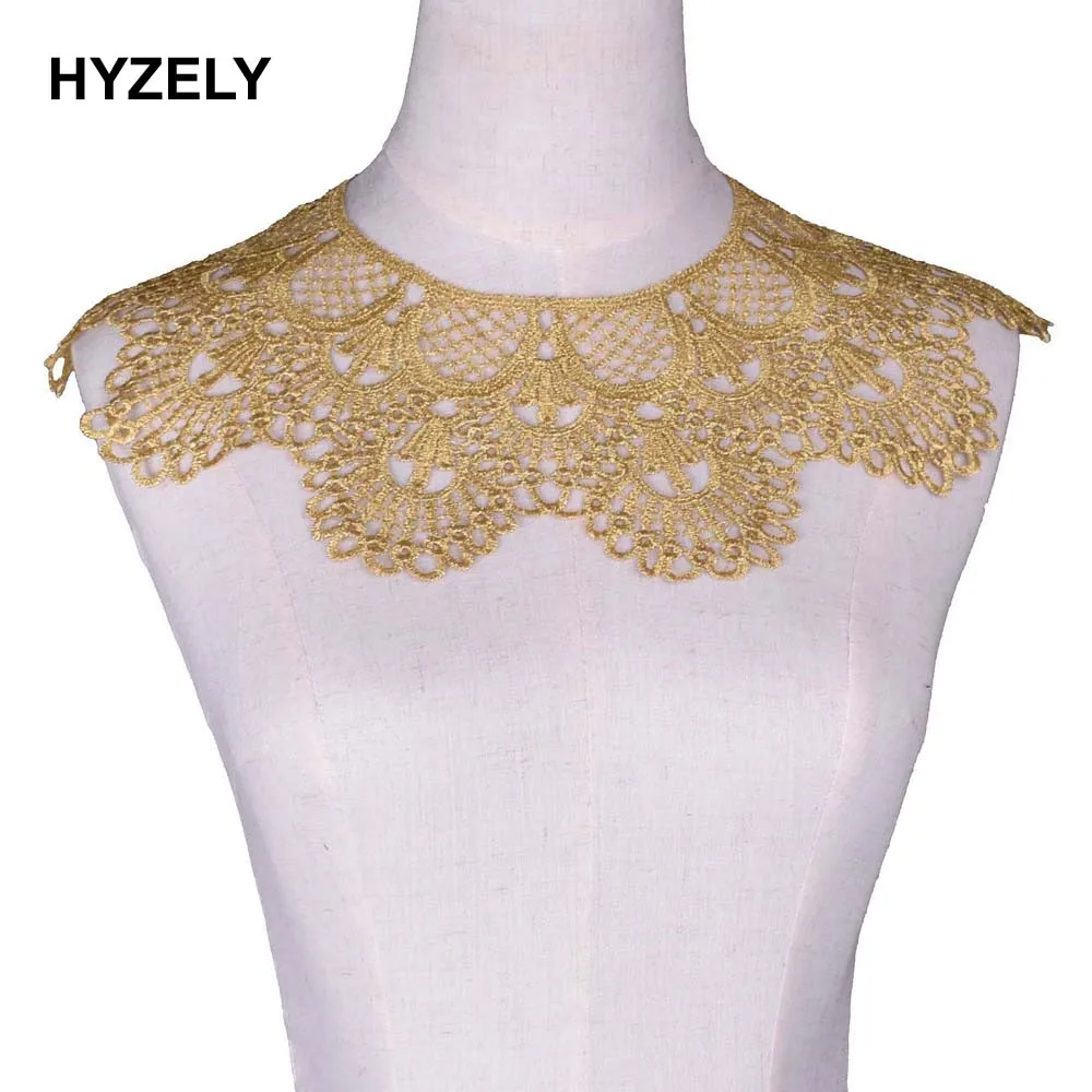 Золотистый кружевной воротник вышивка аппликация кружевная ткань отделка