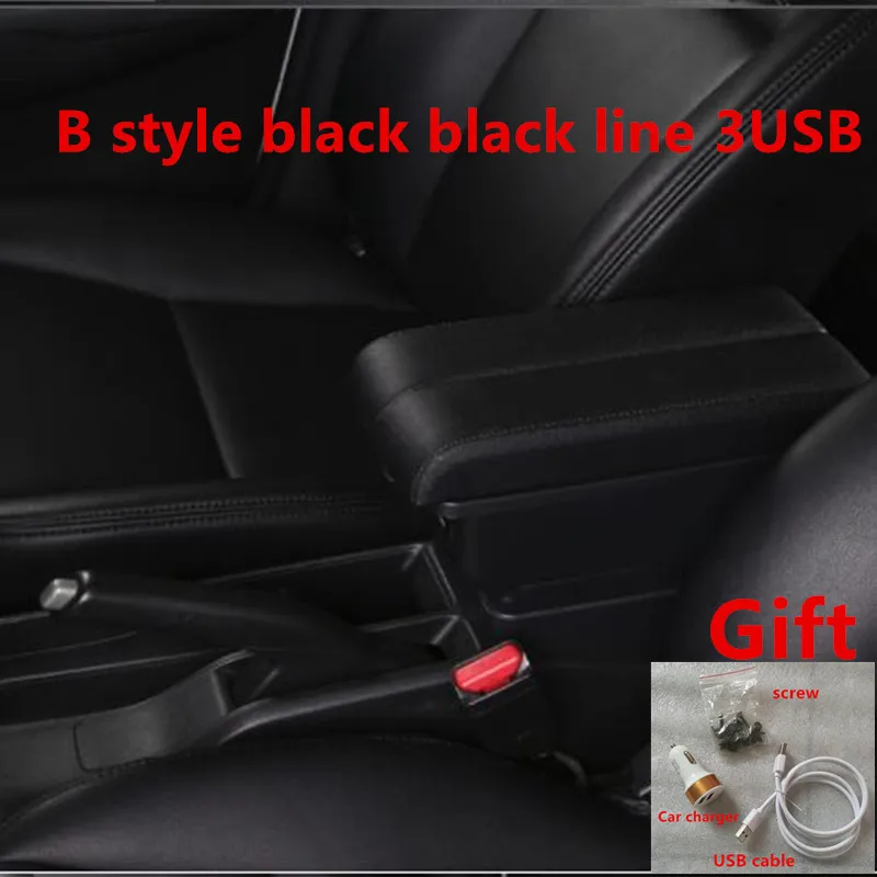 B black black line Для Kia Rio подлокотник коробка Kia Rio 4 X-Line подлокотник Универсальный Автомобильный центральная консоль Модификация аксессуары с USB - Название цвета: B black black line