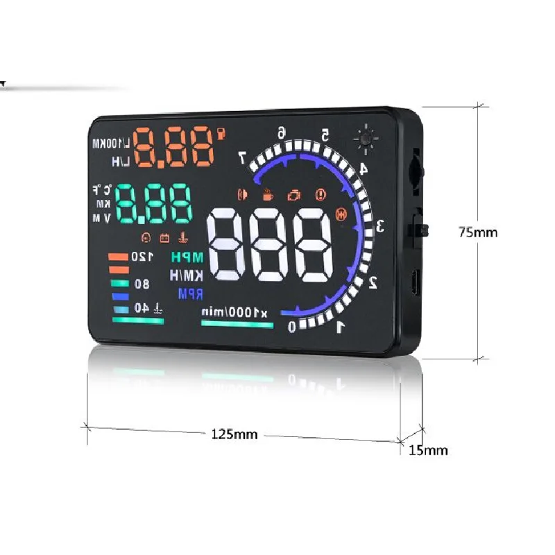 HUD A8 5," светодиодный Obd OBDII Автомобильная приборная панель на ветровом стекле дисплей OBD сканер Скорость топлива Предупреждение сигнализация диагностический инструмент HUD A8