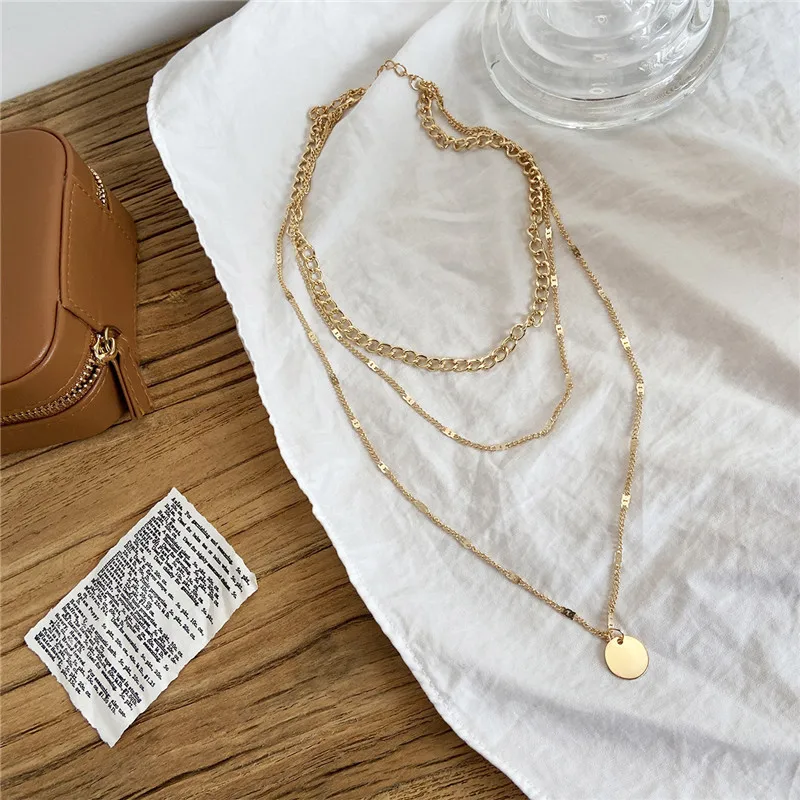 

HEYUYAO Round Coin Pendants Necklace Multi-Layer Metal Chain Necklace for Women Fashion Gold Color Choker Party Jewelry Gift