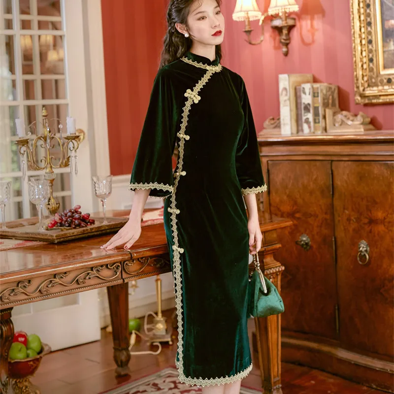 Женское винтажное бархатное платье Cheongsam SWEETXUE облегающие вечерние платья с