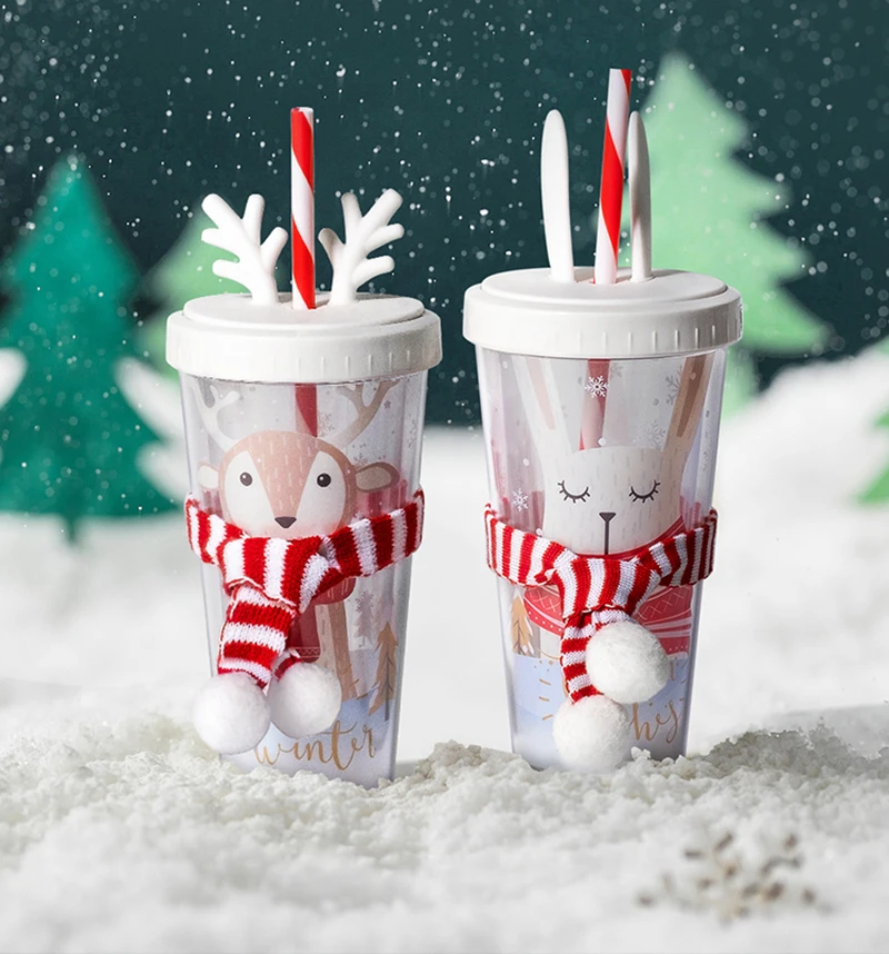 

450 мл игривая Рождественская кружка, кофейная чашка с лосем и соломинкой, чашка для молока и чая, кружка для кофе, рождественские подарки для ...