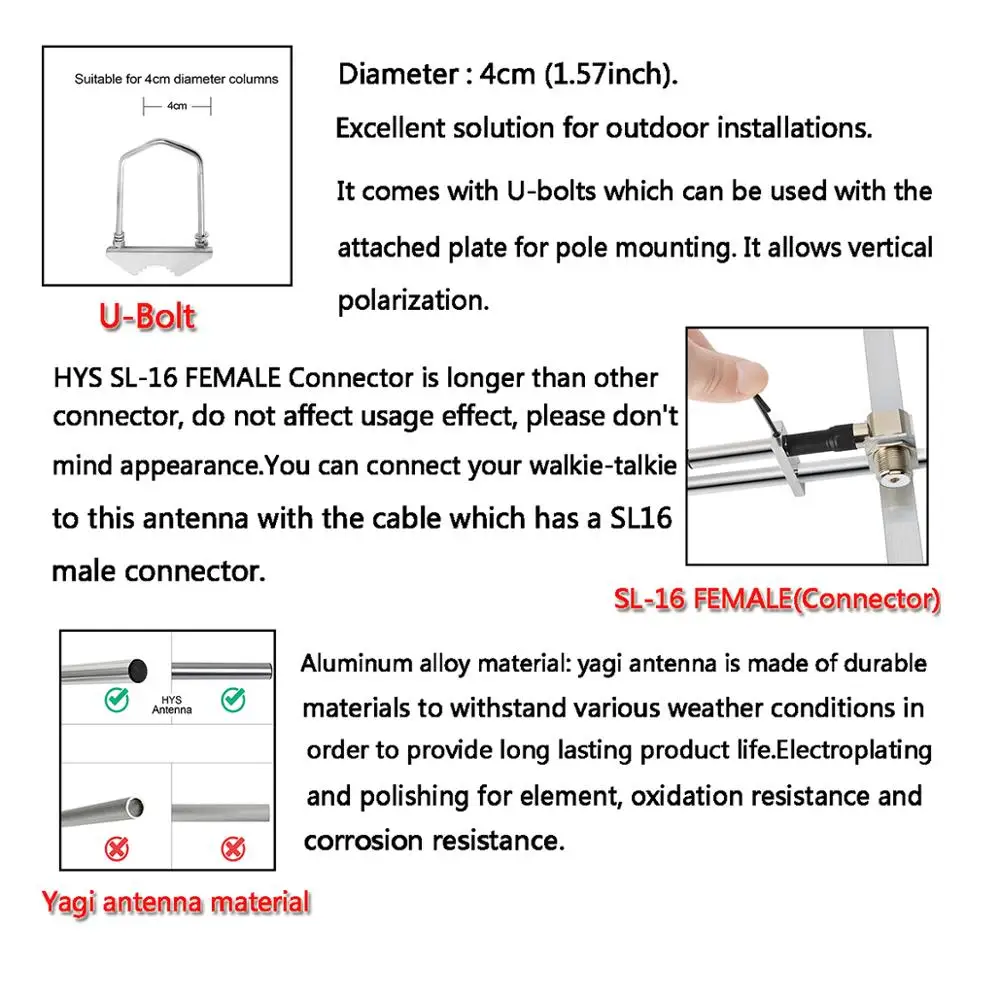 

HYS Yagi Antenna Dual Band VHF/UHF 144/430MHz 9.5/11.5dBi Outdoor Antenna for Baofeng UV5R Yaesu Motorola Mobile Radio