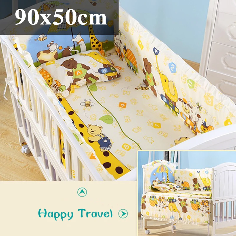 happy travel 90x50cm 5 шт. натуральный хлопок детское постельное белье Комплект для бампера мягкий съемным моющимся коляска для новорожденных Детское постельное белье детская кроватка бампер детская комната с декором на утолщенной - Цвет: happy travel 90x50cm