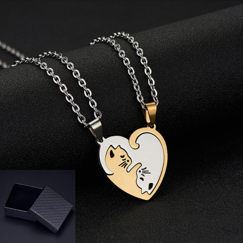 

Lovely Cat Puzzle Couple Necklace For Valentine's Day Gift