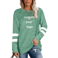 women t shirt custom logo tops solid color stitching round neck casual loose t shirt women