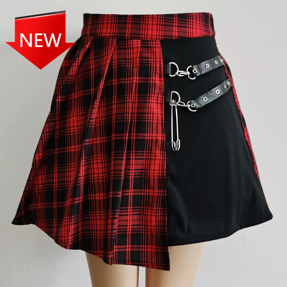

Pleated Skater Skirt Asymmetric Cutout High Waist Hip Hop Clubwear gothic harajuku skirt Womens Harajuku Punk Irregular Mini