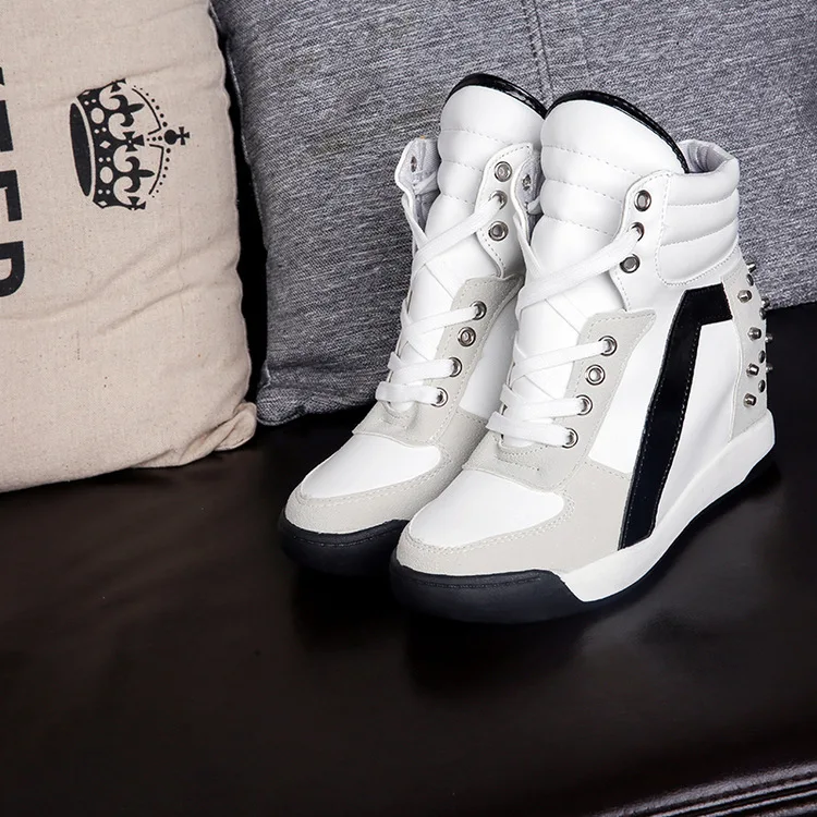 New designer high-top rivet front lace-up women's shoes autumn and winter breathable non-slip waterproof inner heightening | Обувь