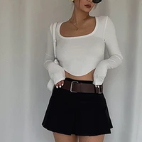 2021 basic square neck women autumn tops slim sexy lady pullover knitted jumper soft warm midriff pullovers t shirts