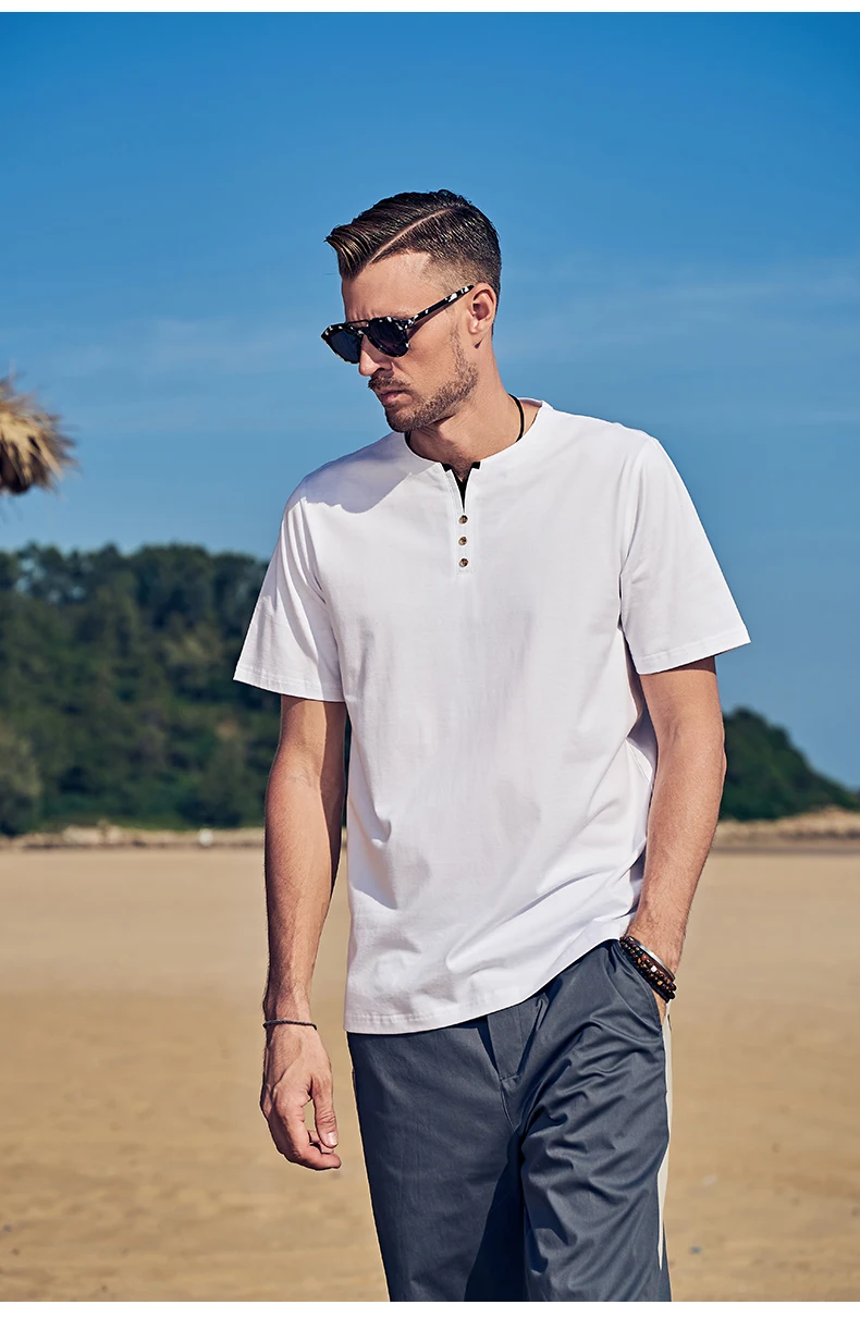 

YTX1898 2021 European and American style youth leisure summer V-neck button decoration half-sleeved short-sleeved T-shirt