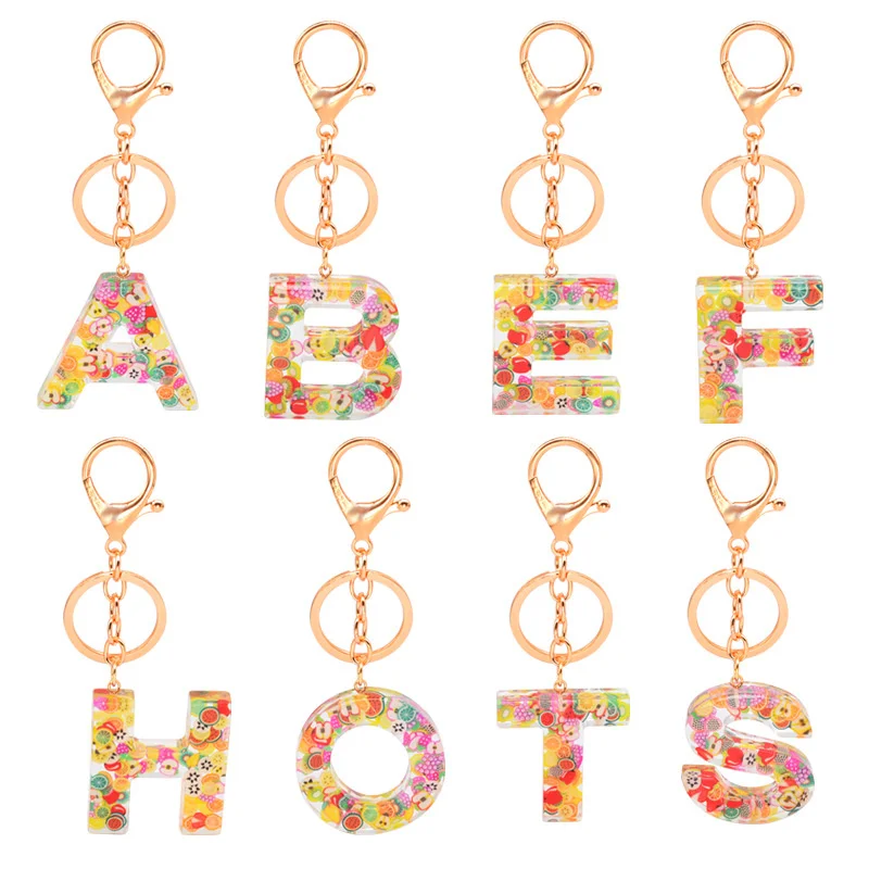

Fruit Series Alphabet Keychains For Women Keyfobs Cute 26 Letter Bag Pendant Keyholder Car Keyring Fashion Jewelry Accessories