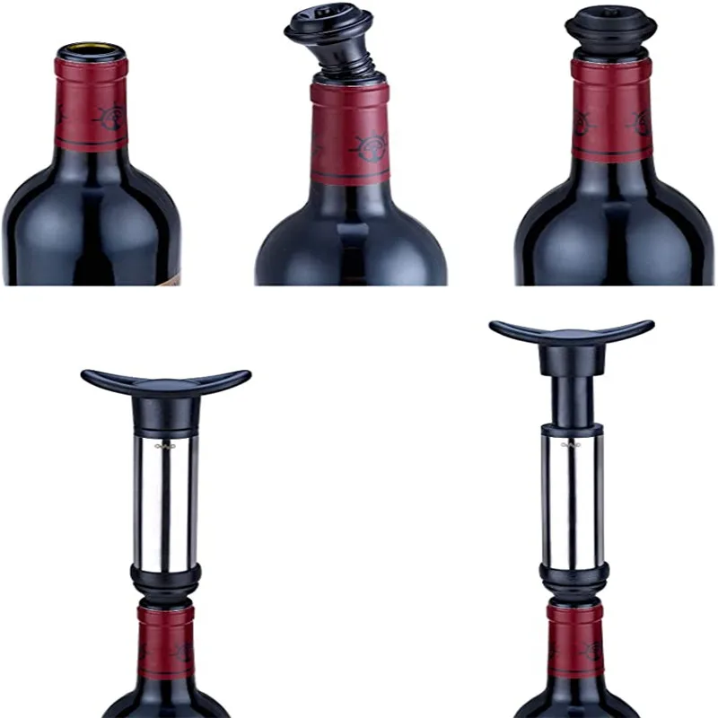 Wine Stopper with Vacuum Pump Preserver Aerator Rubber Black Stoppers Sealing Drinks Bottle Silicone Caps | Дом и сад