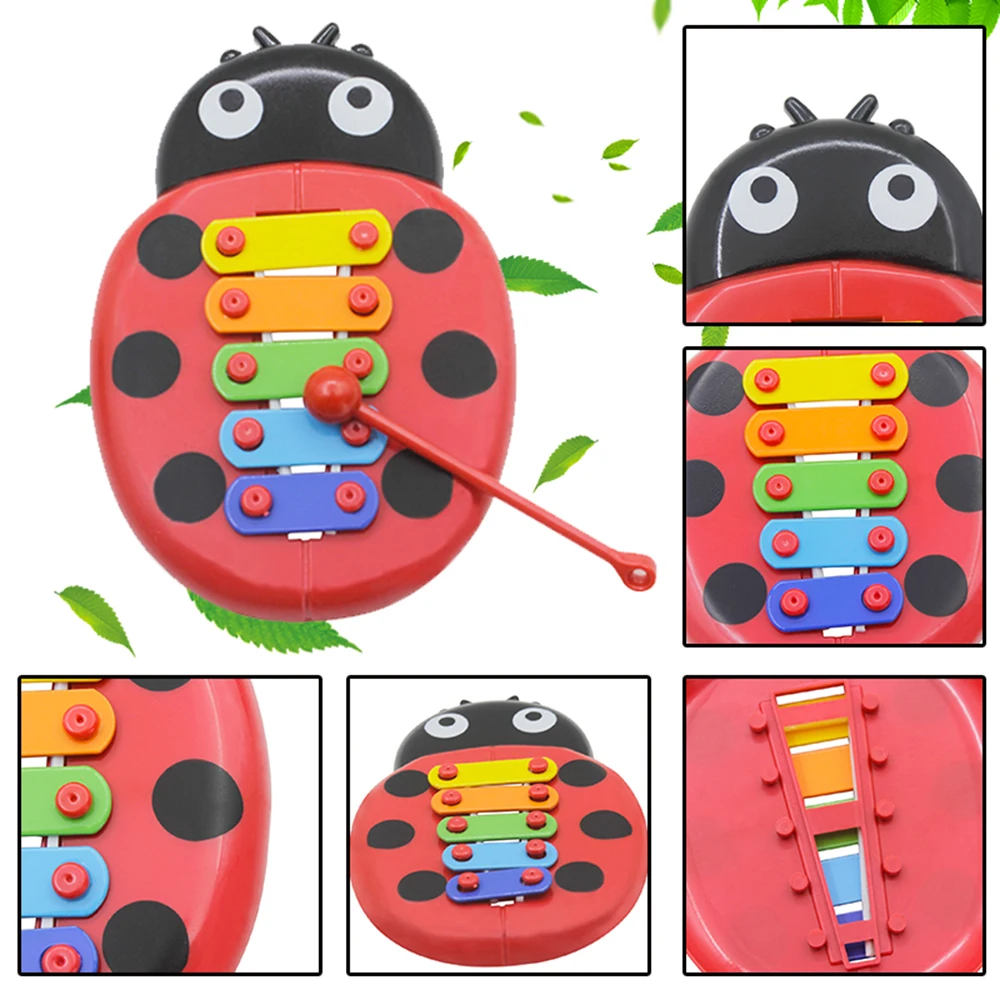 Красочные 5 тонов Дети ксилофон Glockenspiel Мультфильм Божья коровка форма с молотком