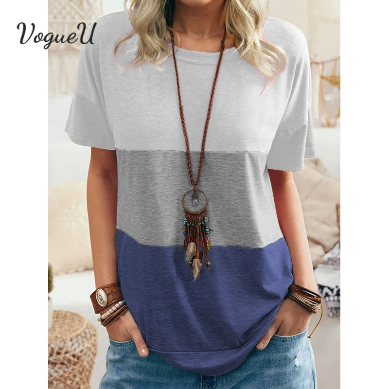 

Three Color-Block Pocket Casual Short-Sleeved Women T-Shirt 2021 New Summer Tee Shirts Streetwear Loose Female Tshirt Loose Top