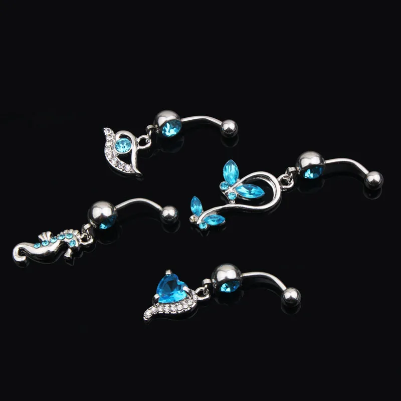 

1PC Stainless Steel Lovely Blue Crystal Starfish Dangle Belly Button Stainless Steel Fashion Navel For Women Belly Piercing Body