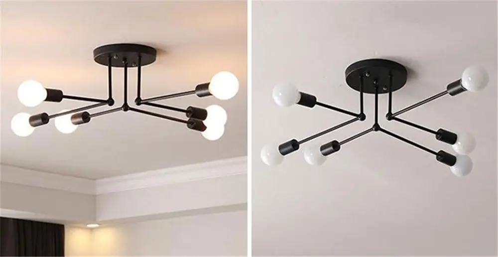 Винтажный черный промышленный потолочный светильник с 6 креплениями антикварный