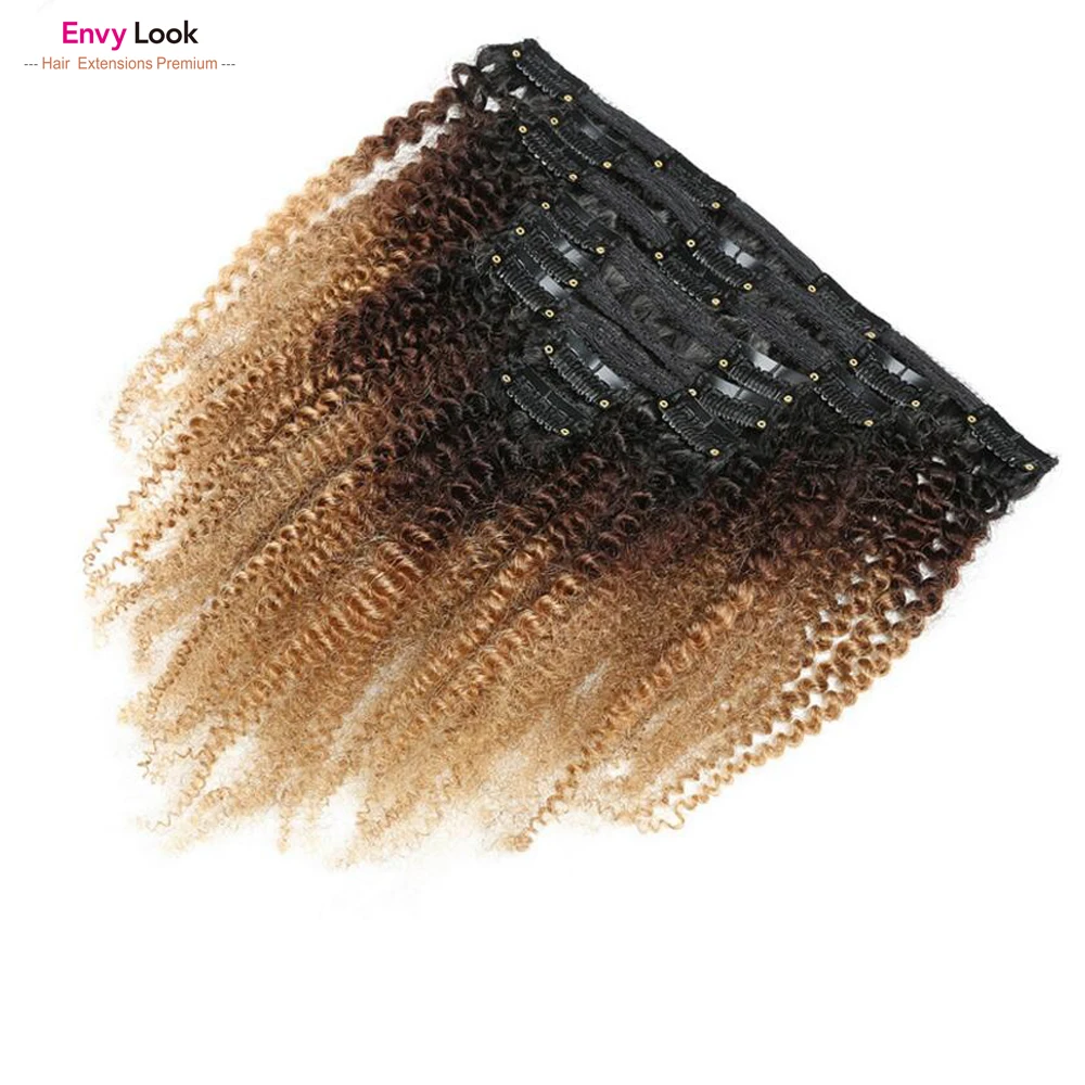 Envy Look Ombre 1B 27 афро кудрявые бразильские человеческие волосы 8 шт. 18 зажимов 120 г