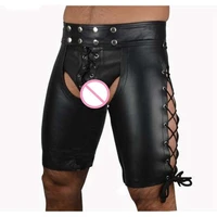 wetlook faux leather open cortch shorts sexy lingerie pants latex leggings clubwear men hot erotic gay fetish pole dance wear